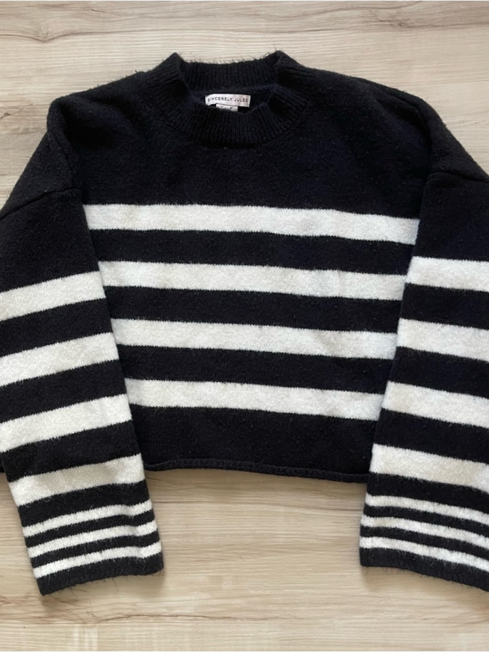 Sincerly Jules Black and White Striped Crewneck Sweater - Cropped